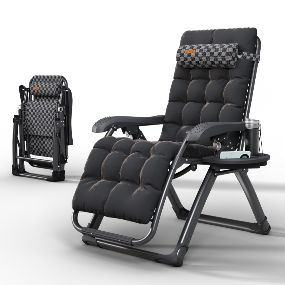 Крісло шезлонг Zero Gravity WCG S14-PP Louis з полотном із шаховим візерунком + чорний матрац, фото 1