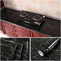 Самоклеящаяся пленка черный мрамор для кухни и столовой глянцевая наклейка на фартук