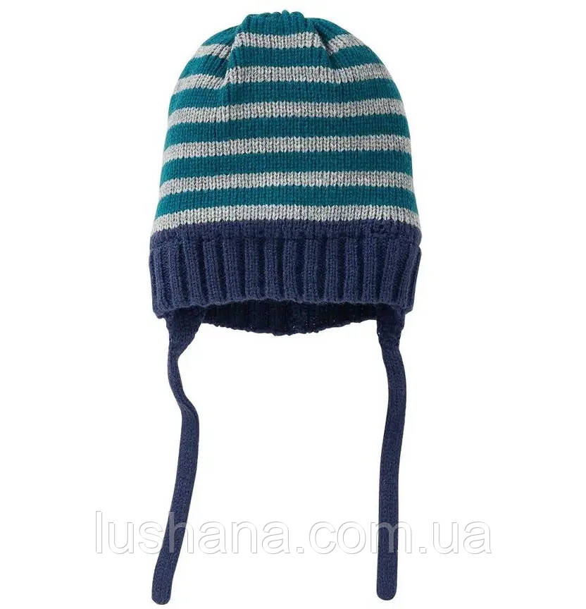 Дитяча шапка на флісі на хлопчика, смужки / 62-68 / 2-6 міс. / ОГ 42-44, фото 1