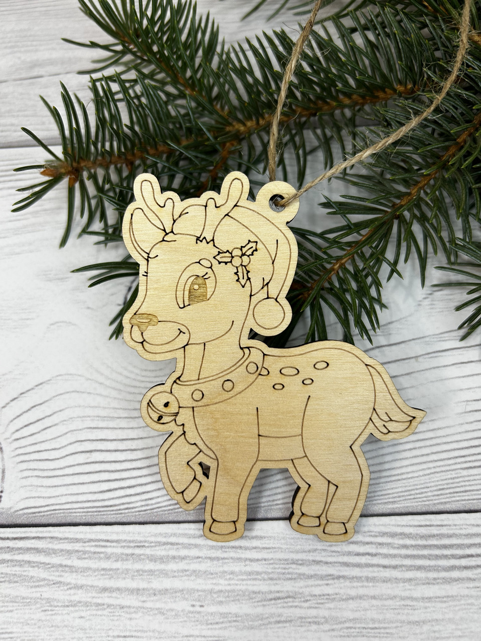 Дерев'яна ялинкова іграшка Олень 9*7,5см, фото 1