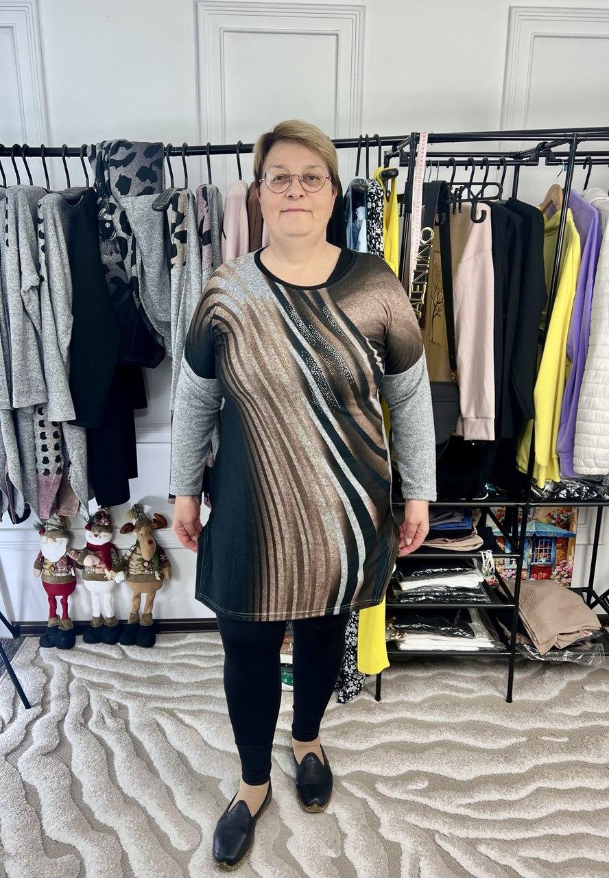 Туніка жіноча батал смужка 56-66рр Бежевий, фото 1