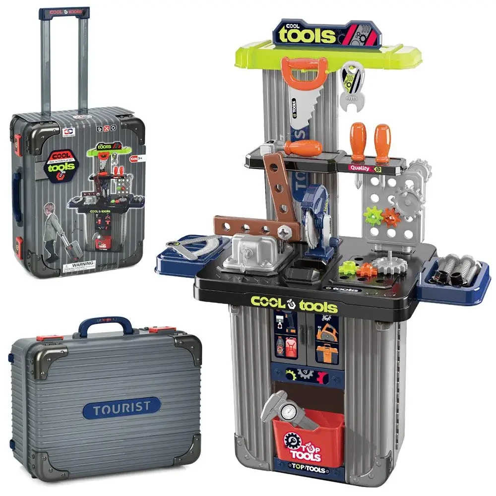 Стіл майстерня дитячий 008-102A з набором інструментів та функцією чемодана на колесах