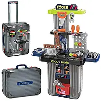 Стіл майстерня дитячий 008-102A з набором інструментів та функцією чемодана на колесах