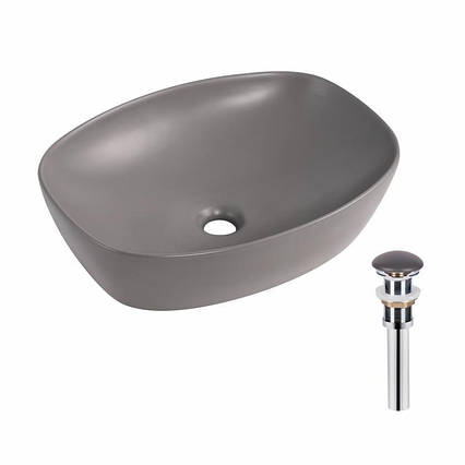 Раковина накладна Qtap Robin 500х380х140 мм, Stone grey, прямокутна, з донним клапаном QT04116302SG, фото 1