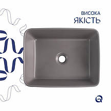 Раковина накладна Qtap Tern 480x370x135 мм, Stone grey, прямокутна, з донним клапаном QT17116069SG, фото 4