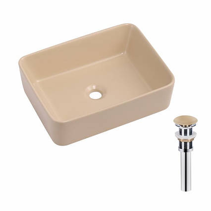 Раковина накладна Qtap Tern 480x370x135 мм, Beige, прямокутна, з донним клапаном QT17116069SB, фото 1