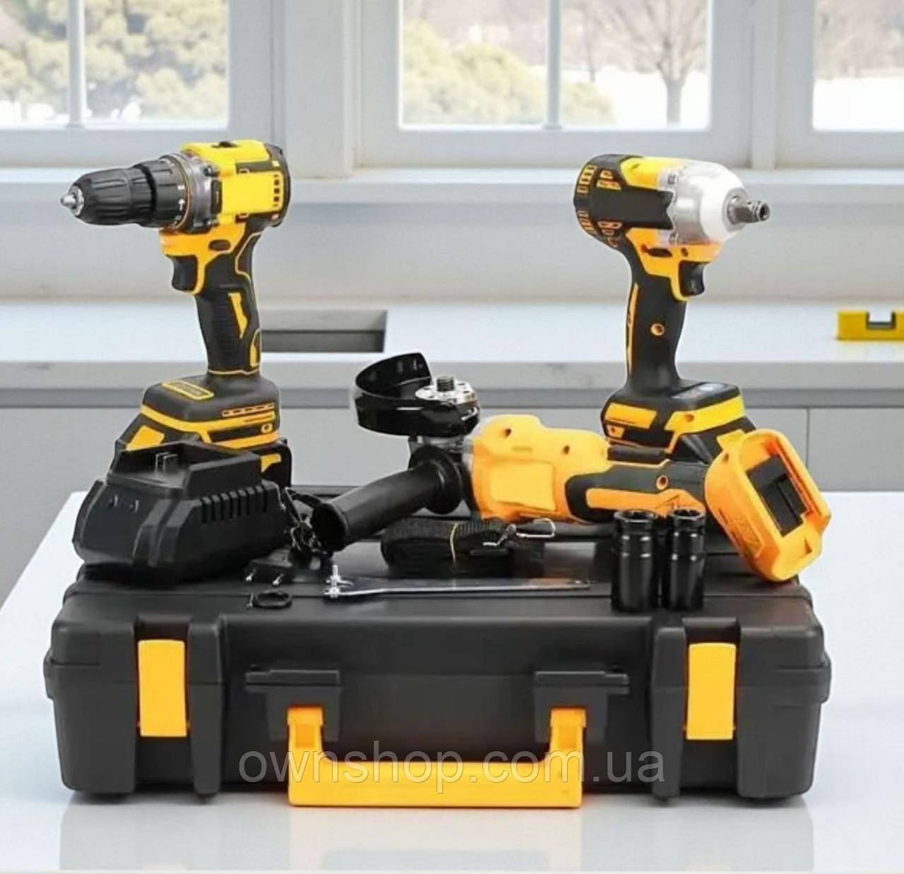 Акумуляторний набір інструментів 3 в 1, шурупокрут, гайковерт, болгарка (36V/6.0Ah), фото 1