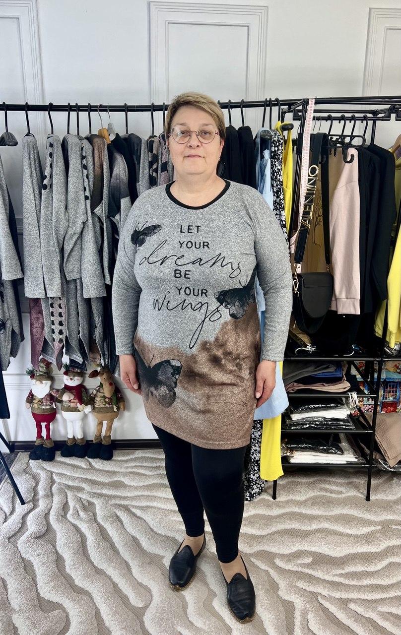 Туніка жіноча батал метелик 56-66рр Бежевий, фото 1