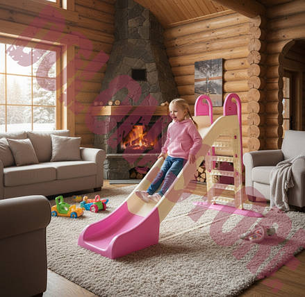 Дитяча пластикова гірка Doloni (014550/22) Бежево-рожева до 40 кг, спуск 243 см., фото 1