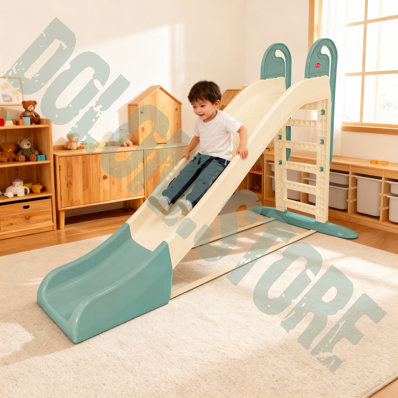 Дитяча пластикова гірка Doloni (014550/23) Бежево-М'ятна до 40 кг, спуск 243 см.