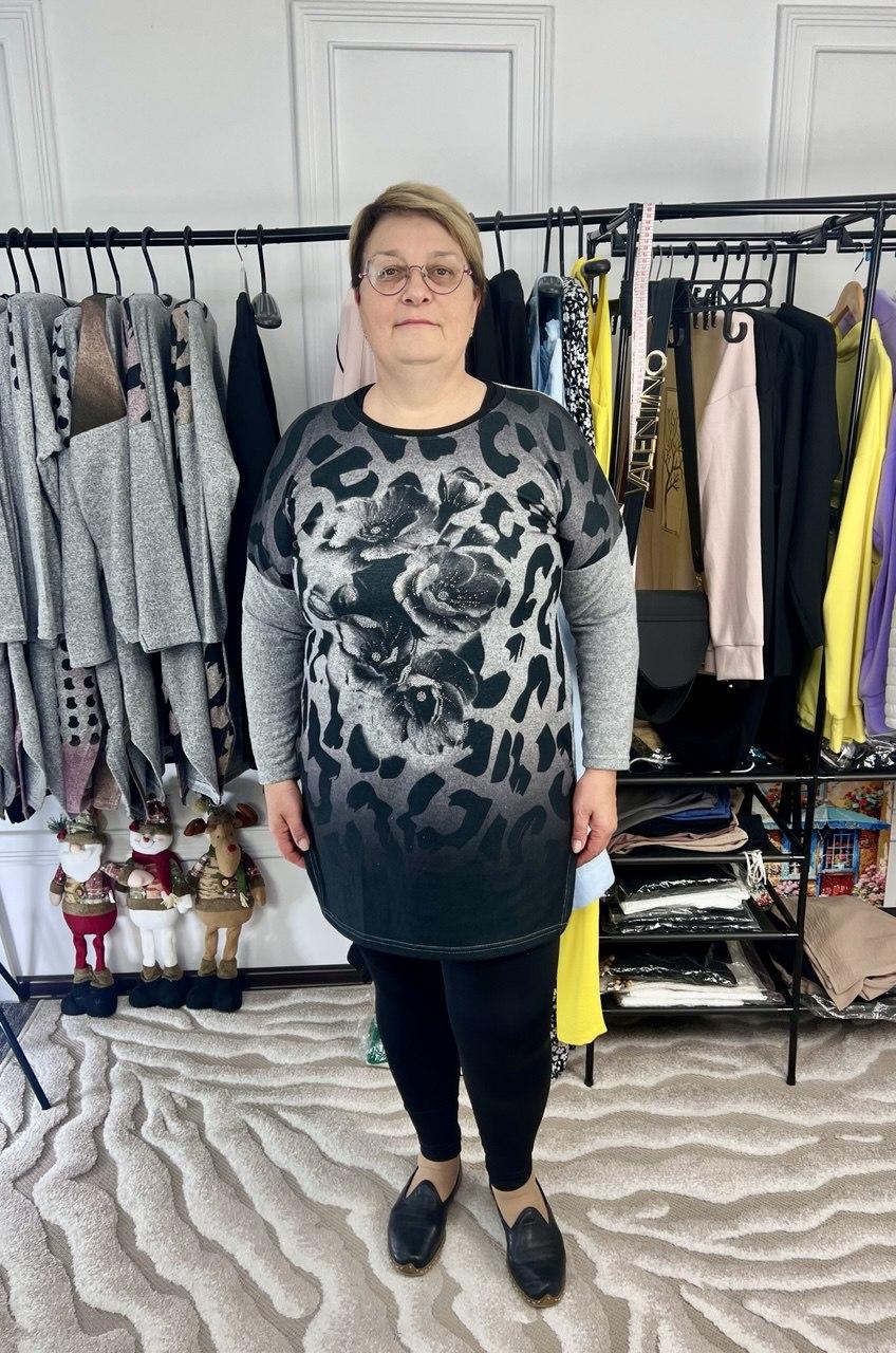 Туніка жіноча батал квіти 56-66рр Сірий, фото 1