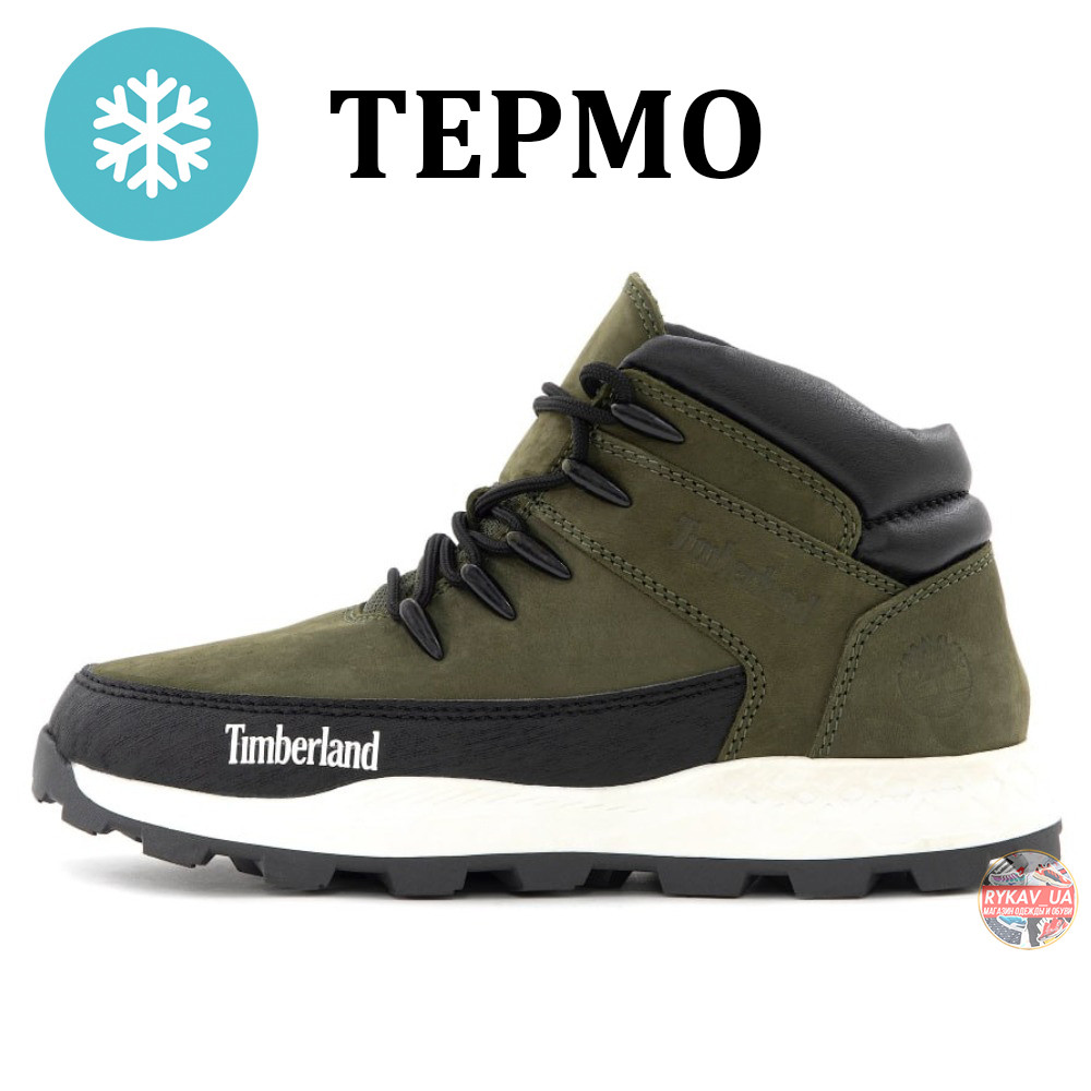 Чоловічі термо черевики Timberland Sport Boots Khaki White Winter Termo хакі тімберленд термо нубук, фото 1