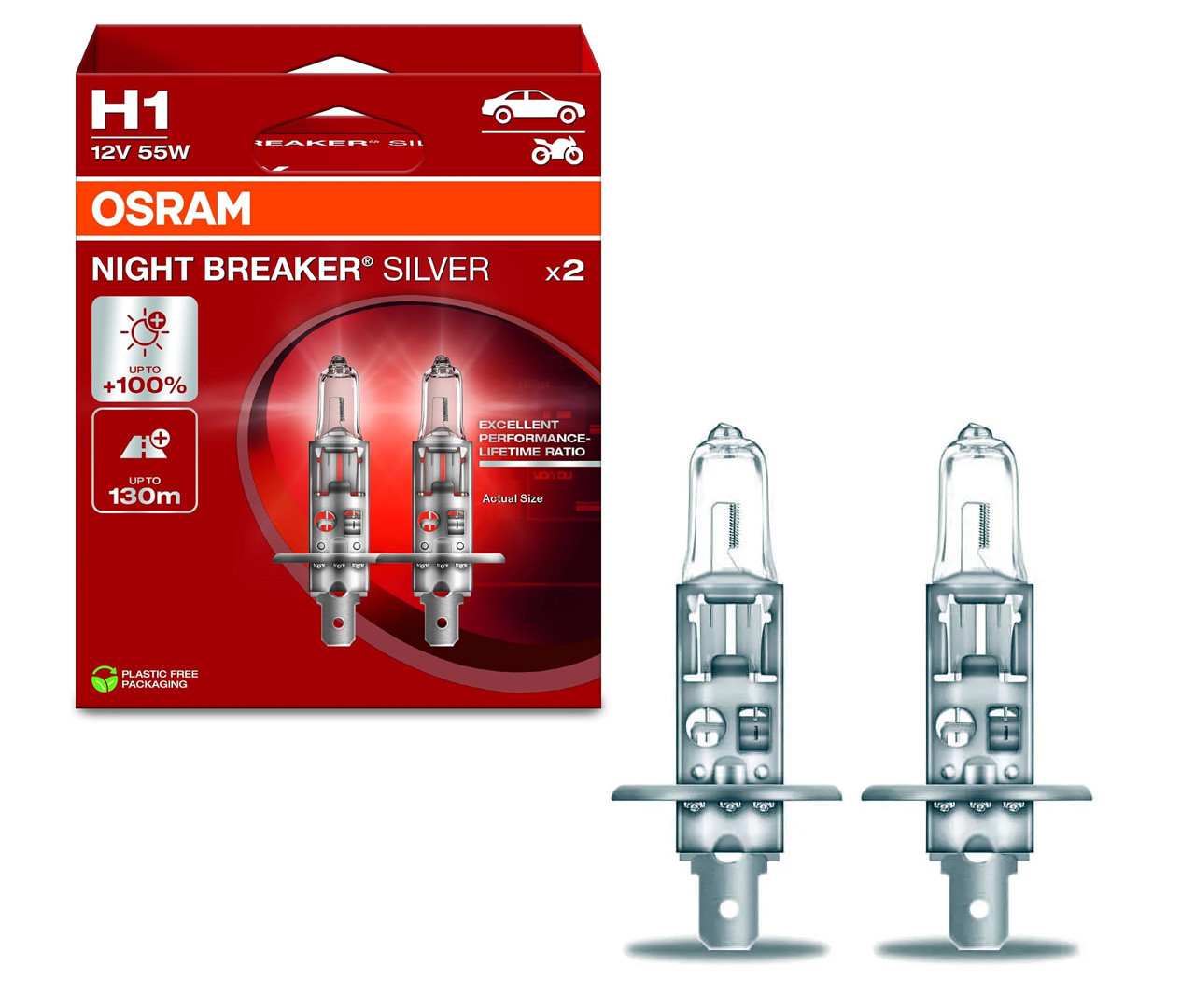 ОРИГІНАЛ! Галогенні лампи OSRAM 64150NBS Night Breaker Silver +100% H1 55W (комплект 2шт)