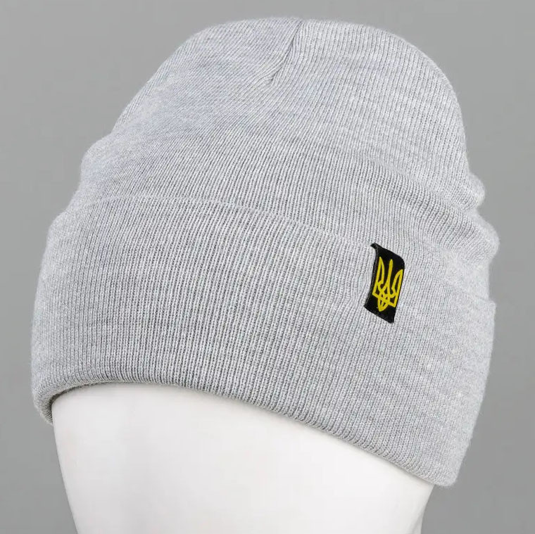 Шапка з тризубом світло-сіра вовна 30% акрил 70%