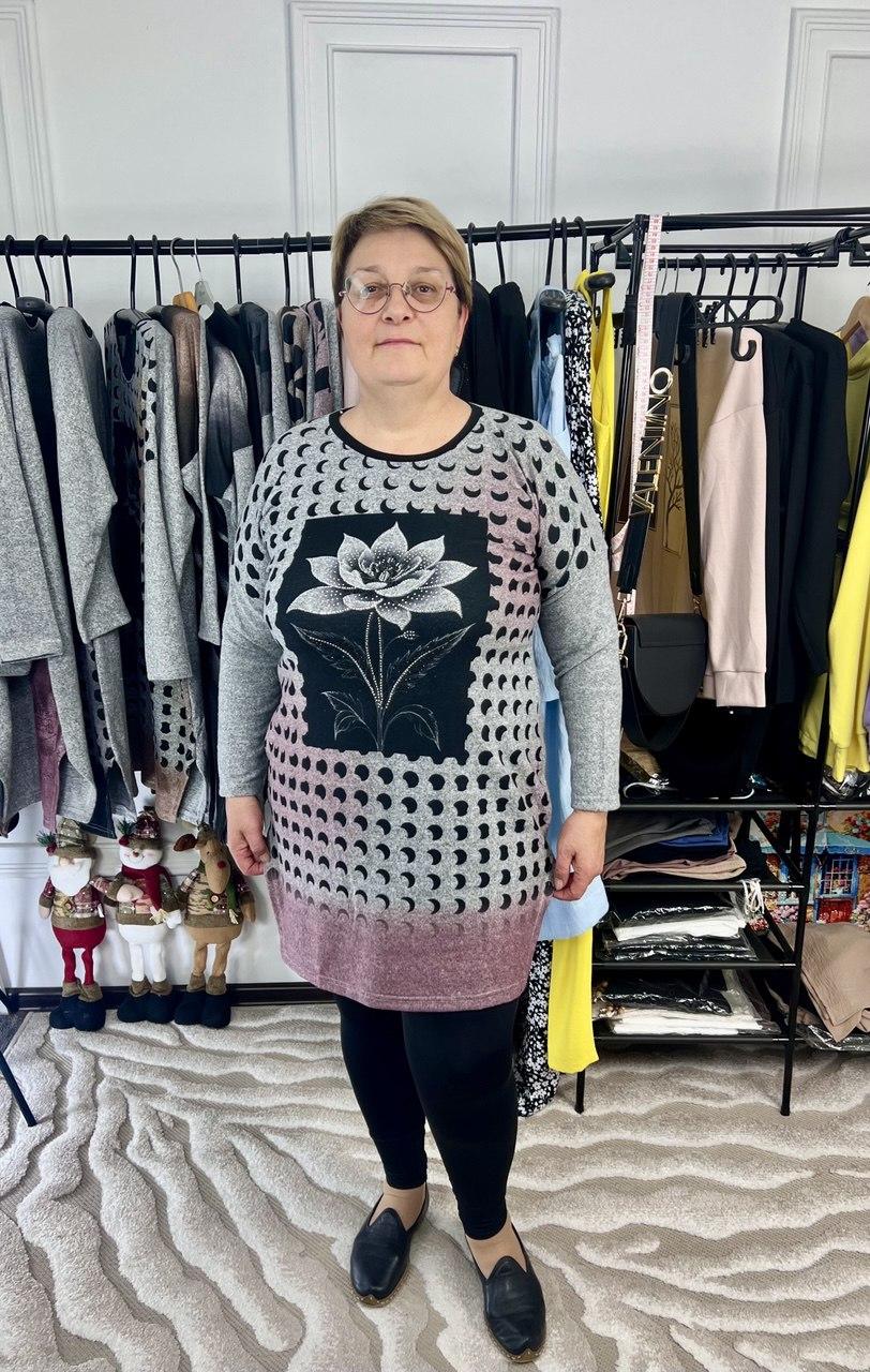 Туніка жіноча батал квіточка 56-66рр Малиновий, фото 1