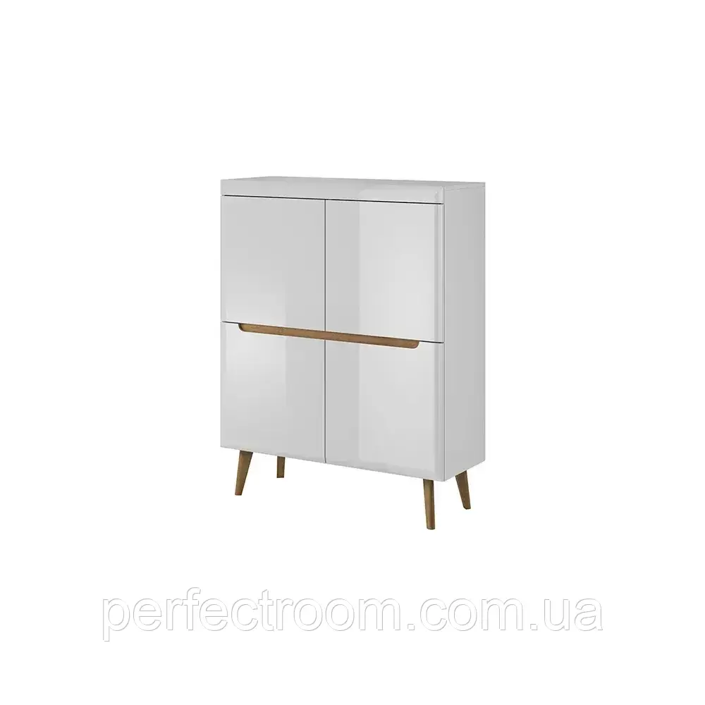 Комод чотиридверний на ніжках у вітальню Nordi NK107 Білий глянець/Дуб Рів'єра Meble Piaski, фото 1