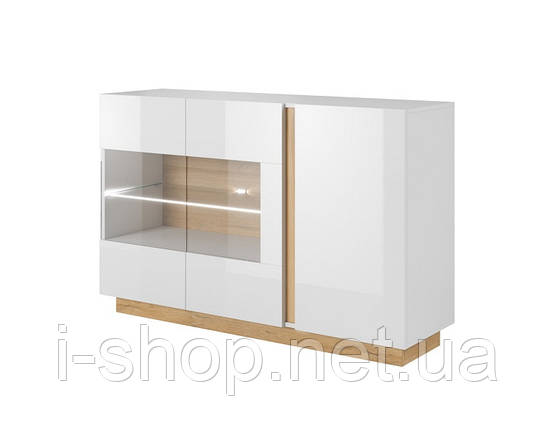 Комод з вітриною Perfect Home Арко / Arco 3-дверний 3D2W/138 Білий глянець/дуб грандсон (PFH-091034), фото 1