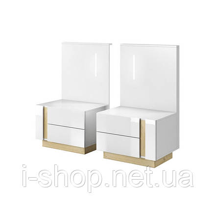 Тумби приліжкові 2 шт. з підсвіткою Perfect Home Арко / Arco з 4 шухлядами 2S/60 Білий глянець/дуб грандсон (PFH-091049), фото 1