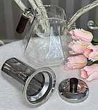 🤍Заварювальний чайник з жароміцного скла 950 мл, дерев'яна ручка, металева кришка та ситечко, Прозорий, фото 2