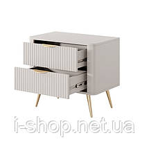 Тумба приліжкова Perfect Home Ланте / Lante з 2 шухлядами і золотими ніжками 2S Беж (PFH-091123), фото 2