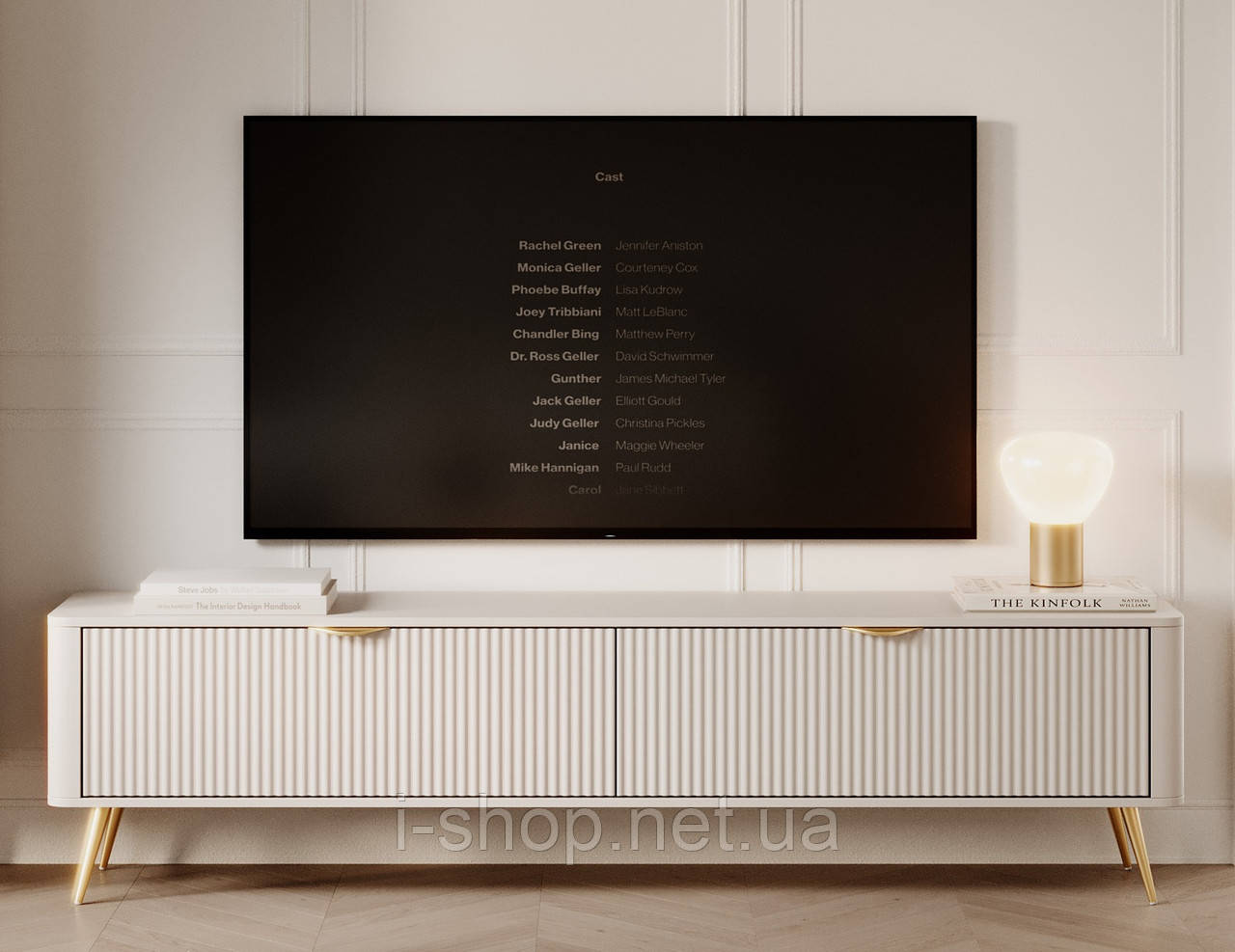 Тумба під телевізор Perfect Home Ланте / Lante 2-дверна з золотими ніжками 2D/163 Беж (PFH-091118)