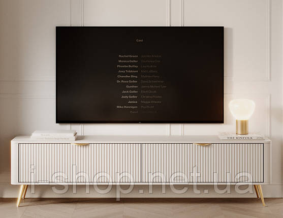 Тумба під телевізор Perfect Home Ланте / Lante 2-дверна з золотими ніжками 2D/163 Беж (PFH-091118), фото 1