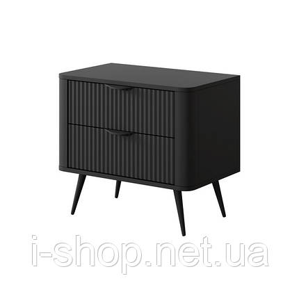 Тумба приліжкова Perfect Home Ланте / Lante з 2 шухлядами і чорними ніжками 2S Чорний (PFH-091121), фото 1