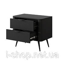 Тумба приліжкова Perfect Home Ланте / Lante з 2 шухлядами і чорними ніжками 2S Чорний (PFH-091121), фото 2