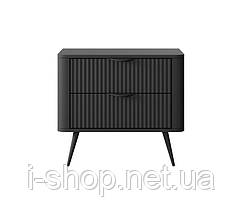 Тумба приліжкова Perfect Home Ланте / Lante з 2 шухлядами і чорними ніжками 2S Чорний (PFH-091121), фото 4