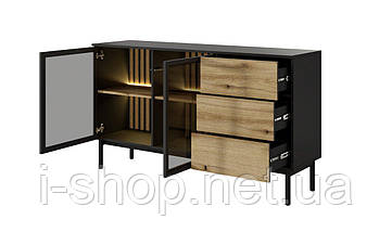 Комод з підсвіткою Perfect Home Ланг / Lang 2-дверний з 3 шухлядами 2D3S/150 Чорний/дуб евок (PFH-091143), фото 2