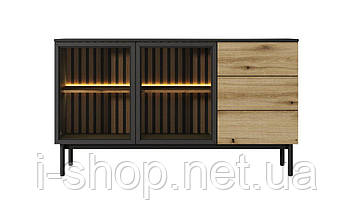 Комод з підсвіткою Perfect Home Ланг / Lang 2-дверний з 3 шухлядами 2D3S/150 Чорний/дуб евок (PFH-091143), фото 3