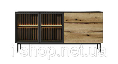 Комод з підсвіткою Perfect Home Ланг / Lang 2-дверний з 3 шухлядами 2D3S/180 Чорний/дуб евок (PFH-091142), фото 3