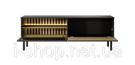 Тумба під телевізор з підсвіткою Perfect Home Ланг / Lang 2-дверна 2D/150 Чорний/дуб евок (PFH-091144), фото 4