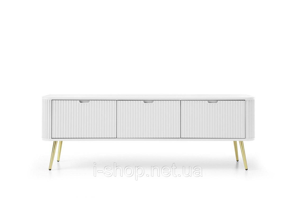 Тумба під телевізор Perfect Home Зова / Zova 3-дверна з золотими ніжками RTV168 Білий (PFH-091273)