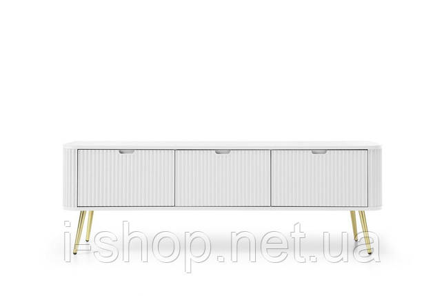 Тумба під телевізор Perfect Home Зова / Zova 3-дверна з золотими ніжками RTV168 Білий (PFH-091273), фото 1