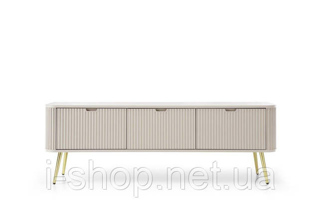 Тумба під телевізор Perfect Home Зова / Zova 3-дверна з золотими ніжками RTV168 Кашемір (PFH-091275), фото 1