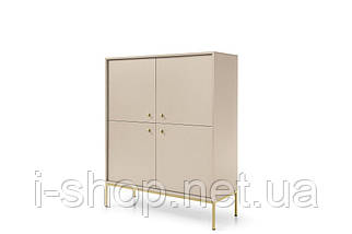 Комод високий Perfect Home Моно / Mono 4-дверний з золотими ніжками MK104 Беж пісочний (PFH-091203), фото 4