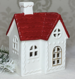 ❤️Порцеляновий Будиночок LED нічник 12х16х8см Декоративна новорічна статуетка світильник Білий з червоним, фото 2
