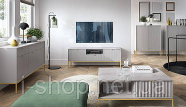 Комод Perfect Home Нова / Nova 3-дверний з 3 шухлядами і золотими ніжками KSZ154 Сірий (PFH-091243), фото 5