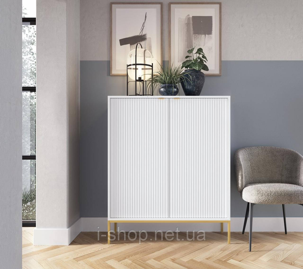 Комод високий Perfect Home Нова / Nova 2-дверний з золотими ніжками K104 Білий (PFH-091233)