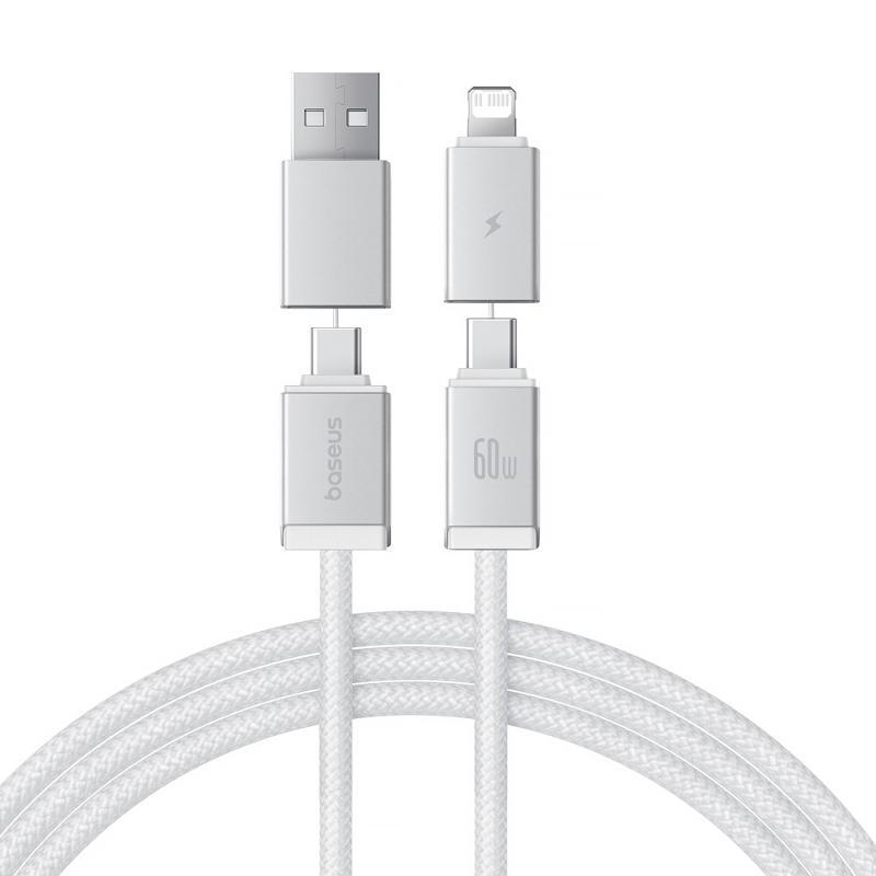 Дата кабель Baseus Versatile Two-for-Two USB/Type-C to Type-C/Lightning 60W (2m) (P10383000) Moon White, фото 1