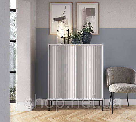 Комод високий Perfect Home Нова / Nova 2-дверний з чорними ніжками K104 Сірий (PFH-091234), фото 1