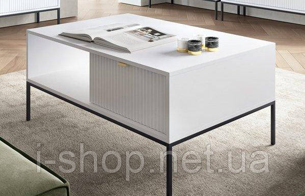 Стіл журнальний Perfect Home Нова / Nova з 2 шухлядами та чорними ніжками L104 Білий (PFH-091248), фото 1