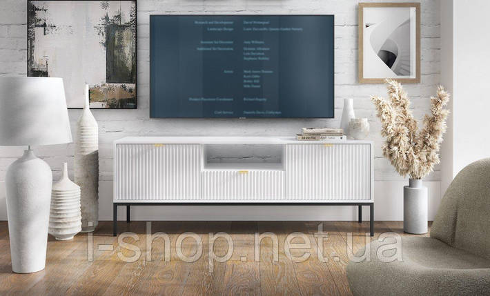 Тумба під телевізор Perfect Home Нова / Nova 2-дверна з 1 шухлядою і чорними ніжками RTV154 Білий (PFH-091225), фото 1