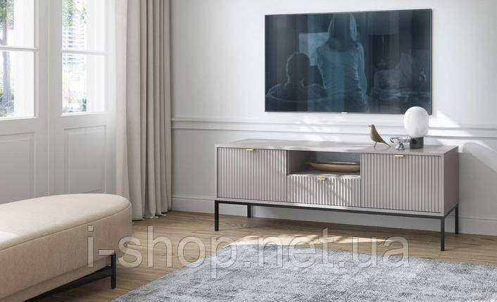 Тумба під телевізор Perfect Home Нова / Nova 2-дверна з 1 шухлядою і чорними ніжками RTV154 Сірий (PFH-091227), фото 1