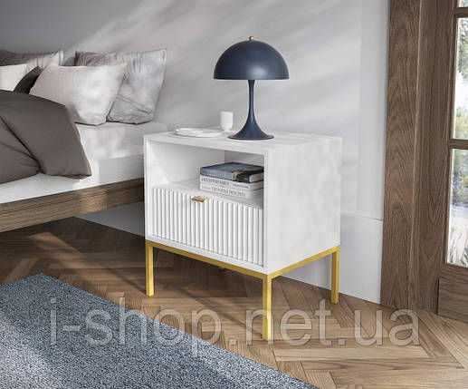 Тумба приліжкова Perfect Home Нова / Nova з 1 шухлядою і золотими ніжками S54 Білий (PFH-091261), фото 1