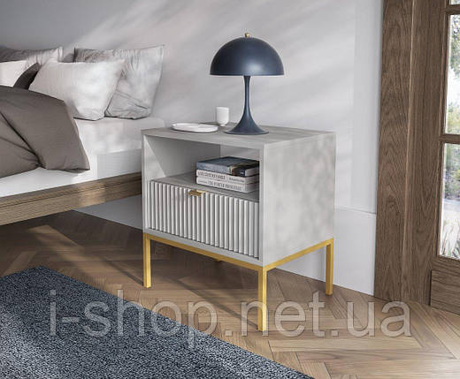 Тумба приліжкова Perfect Home Нова / Nova з 1 шухлядою і золотими ніжками S54 Сірий (PFH-091257), фото 1