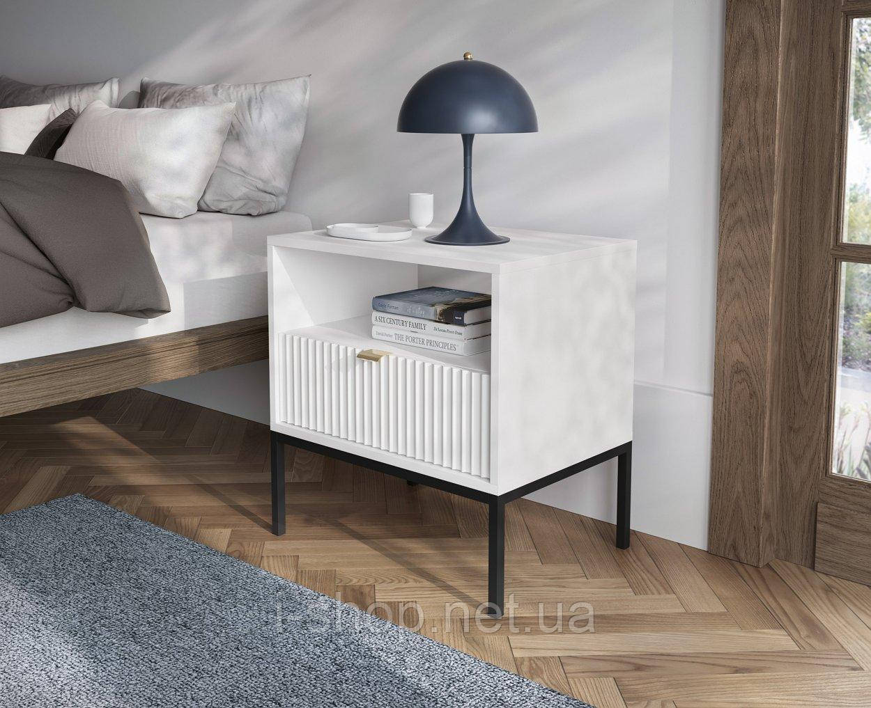 Тумба приліжкова Perfect Home Нова / Nova з 1 шухлядою і чорними ніжками S54 Білий (PFH-091260)