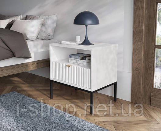 Тумба приліжкова Perfect Home Нова / Nova з 1 шухлядою і чорними ніжками S54 Білий (PFH-091260), фото 1