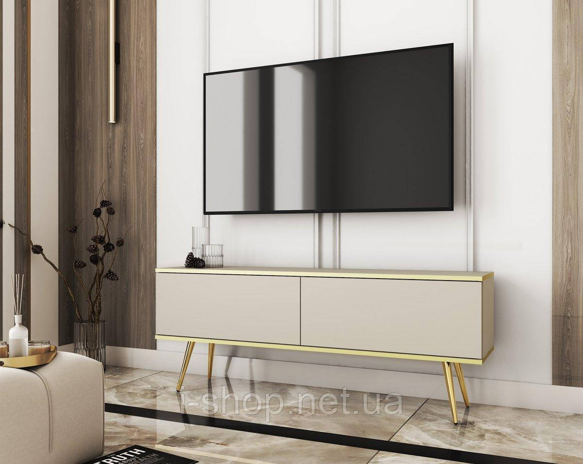 Тумба під телевізор Perfect Home Оро / Oro 2-дверна з золотими ніжками RTV135 Бежевий (PFH-091316)